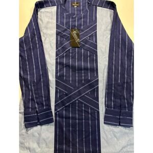 NWT Valentino Italy 54 Blue Striped Long Tunic Shirt Mens Gownini Formal‎